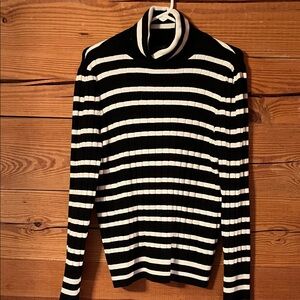 Talbots Black and White Striped Turtleneck Sweater